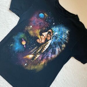 Vintage Native American chief cosmic galaxy smoke graphic short sleeve tee